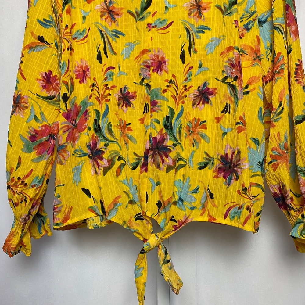 Counterparts Womenʻs Yellow Floral Long Sleeve Smocked Wrist Blouse X-Large - Picture 3 of 8